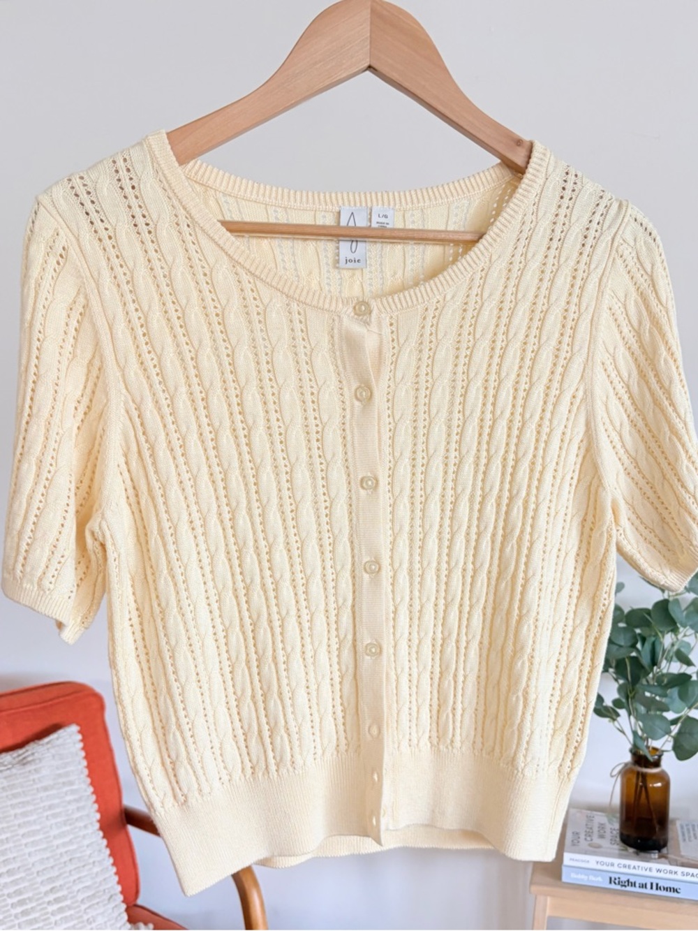 Joie Butter Yellow Short Sleeve Button-Up Cardigan Size L